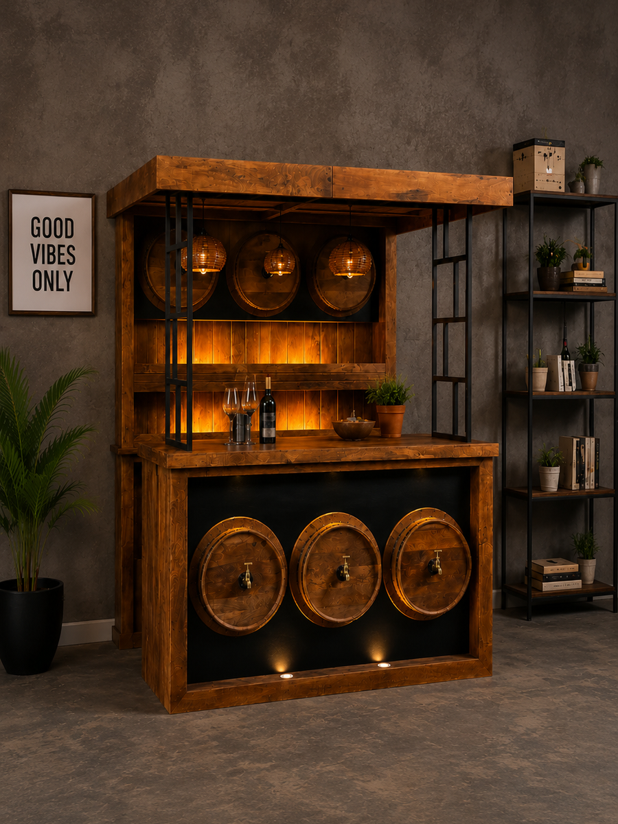 Rustic Wooden Home Bar Counter