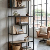 Industrial Metal Wood Bookshelf | Modern Open Display Rack | Luxury Living Room Shelf | Handmade Furniture