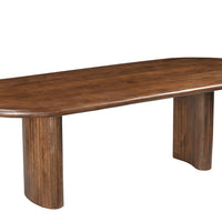 Modern Solid Wood Oval Dining Table | Contemporary 6-Seater Dining Table | Fluted Pedestal Base | Walnut Finish