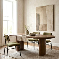 Modern Solid Wood Oval Dining Table | Contemporary 6-Seater Dining Table | Fluted Pedestal Base | Walnut Finish