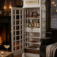 Vintage Telephone Booth Bar Cabinet | Retro Wooden Home Bar Cabinet | Wine Storage Cabinet with Glass Rack