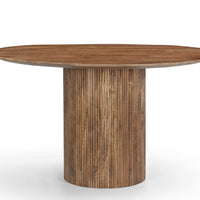 Fluted Pedestal Round Dining Table – Solid Wood Finish | Modern Scandinavian Dining Table