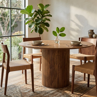 Fluted Pedestal Round Dining Table – Solid Wood Finish | Modern Scandinavian Dining Table