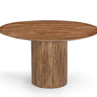 Fluted Pedestal Round Dining Table – Solid Wood Finish | Modern Scandinavian Dining Table