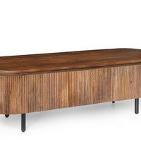 Modern Fluted Design Mango Wood Oval Shape Tv Stand