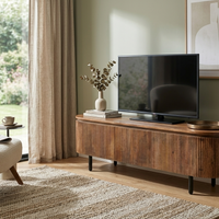 Modern Fluted Design Mango Wood Oval Shape Tv Stand