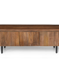 Modern Fluted Design Mango Wood Oval Shape Tv Stand