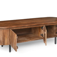Modern Fluted Design Mango Wood Oval Shape Tv Stand