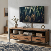 Industrial Mango Wood TV Cabinet with Metal Frame & Storage Drawers – Rustic Entertainment Unit