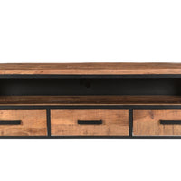 Industrial Mango Wood TV Cabinet with Metal Frame & Storage Drawers – Rustic Entertainment Unit