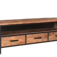 Industrial Mango Wood TV Cabinet with Metal Frame & Storage Drawers – Rustic Entertainment Unit