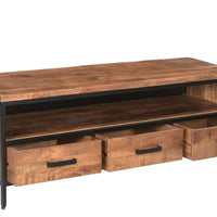 Industrial Mango Wood TV Cabinet with Metal Frame & Storage Drawers – Rustic Entertainment Unit
