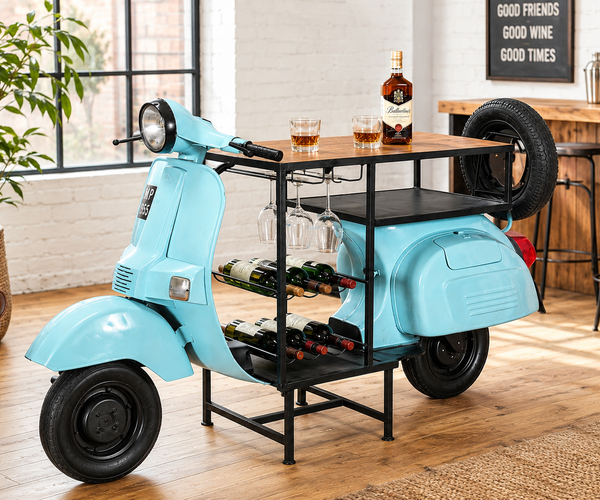 Vintage Scooter Bar Counter Table | Retro Scooter Wine Bar Cabinet | Industrial Style Home Bar Furniture