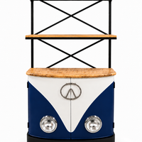 Vintage Camper Van Bar Cabinet with Wine Glass Rack & Storage Shelves | Industrial Home Bar Station