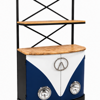 Vintage Camper Van Bar Cabinet with Wine Glass Rack & Storage Shelves | Industrial Home Bar Station