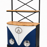 Vintage Camper Van Bar Cabinet with Wine Glass Rack & Storage Shelves | Industrial Home Bar Station