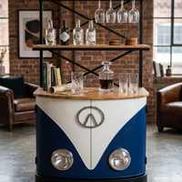 Vintage Camper Van Bar Cabinet with Wine Glass Rack & Storage Shelves | Industrial Home Bar Station