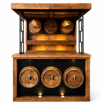Rustic Wooden Home Bar Counter with Overhead Canopy & Display Shelves | Industrial Style Serving Station