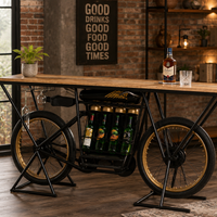 Vintage Bicycle Bar Table with Wine Rack | Industrial Wooden Counter Table | Home Bar & Cafe Furniture