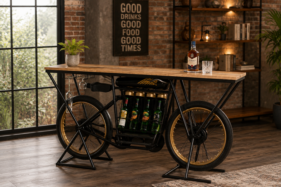 Vintage Bicycle Bar Table with Wine Rack