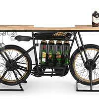 Vintage Bicycle Bar Table with Wine Rack | Industrial Wooden Counter Table | Home Bar & Cafe Furniture