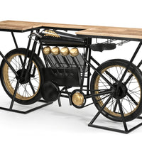 Vintage Bicycle Bar Table with Wine Rack | Industrial Wooden Counter Table | Home Bar & Cafe Furniture