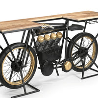 Vintage Bicycle Bar Table with Wine Rack | Industrial Wooden Counter Table | Home Bar & Cafe Furniture