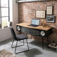 Vintage Industrial Car-Inspired Writing Desk with Solid Wood Top & Metal Frame