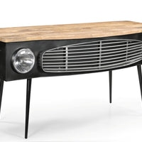Vintage Industrial Car-Inspired Writing Desk with Solid Wood Top & Metal Frame