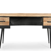 Vintage Industrial Car-Inspired Writing Desk with Solid Wood Top & Metal Frame