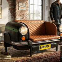 Vintage Car Front Sofa | Automotive Inspired Leather Loveseat | Industrial Statement Seating