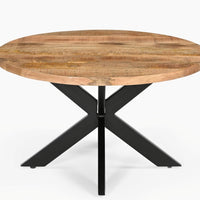 High Quality 2-Piece Round Nesting Coffee Table Set – Solid Wood Top with Black Metal Geometric Base