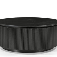 Modern Round Marble Coffee Table with Fluted Black Base Marble Top – Contemporary Living Room Center Table