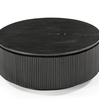 Modern Round Marble Coffee Table with Fluted Black Base Marble Top – Contemporary Living Room Center Table