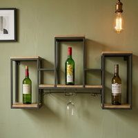 Wall Mounted Industrial Wine Rack with Stemware Glass Holder