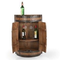 Rustic Wooden Barrel Wall Bar Cabinet | Vintage Wine Rack with Glass Holder | Home Bar Furniture