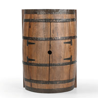 Rustic Wooden Barrel Wall Bar Cabinet | Vintage Wine Rack with Glass Holder | Home Bar Furniture