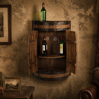 Rustic Wooden Barrel Wall Bar Cabinet | Vintage Wine Rack with Glass Holder | Home Bar Furniture