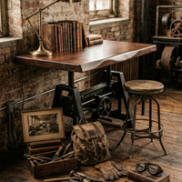 Industrial Adjustable Desk with Solid Acacia Live Edge Top & Cast Metal Base