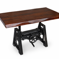 Industrial Adjustable Desk with Solid Acacia Live Edge Top & Cast Metal Base