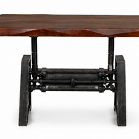 Industrial Adjustable Desk with Solid Acacia Live Edge Top & Cast Metal Base