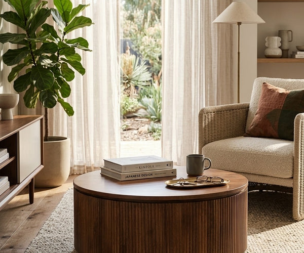 Solid Mango Wood Round Center Table | Modern Walnut Finish Coffee Table